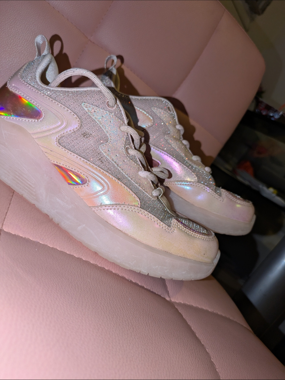 Skechers Girls' Iridescent Pink Platform Sneakers